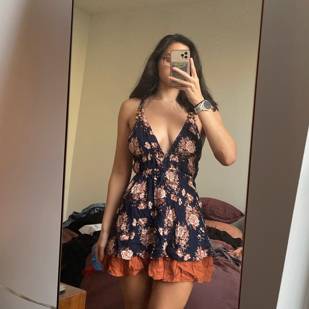 Indikah Navy Blue and Rust Floral Dress (AU 12/ US 8)